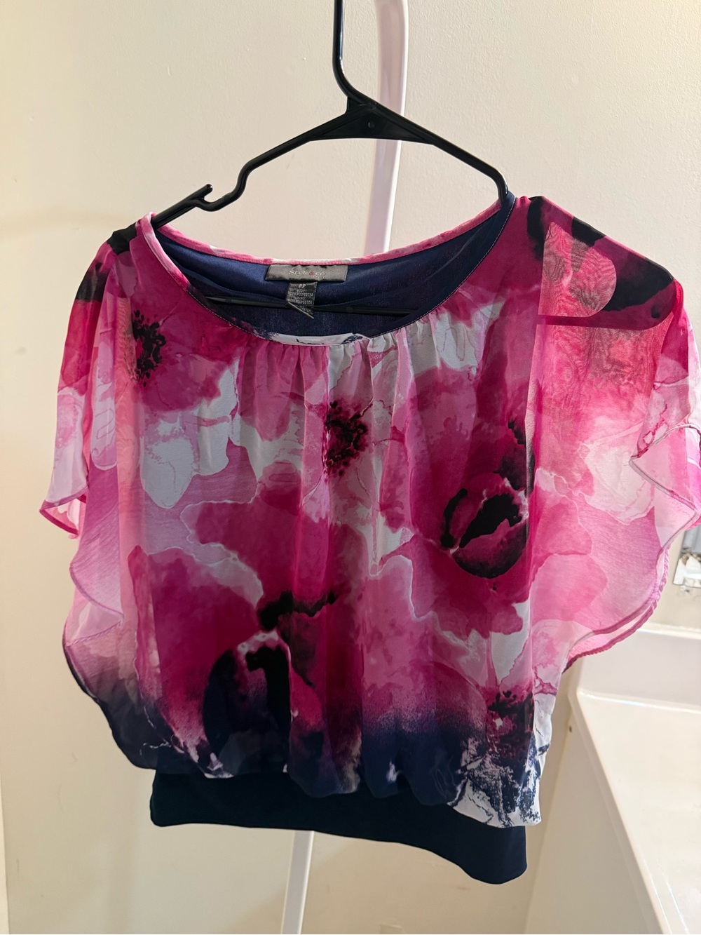 Style & Co. Pink Floral Chiffon Overlay Blouse